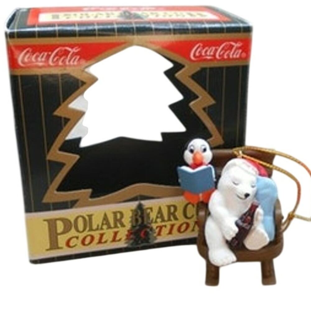 Coca-Cola Christmas Polar Bear Club Bear & Penguin Rocking Chair Vintage 1997